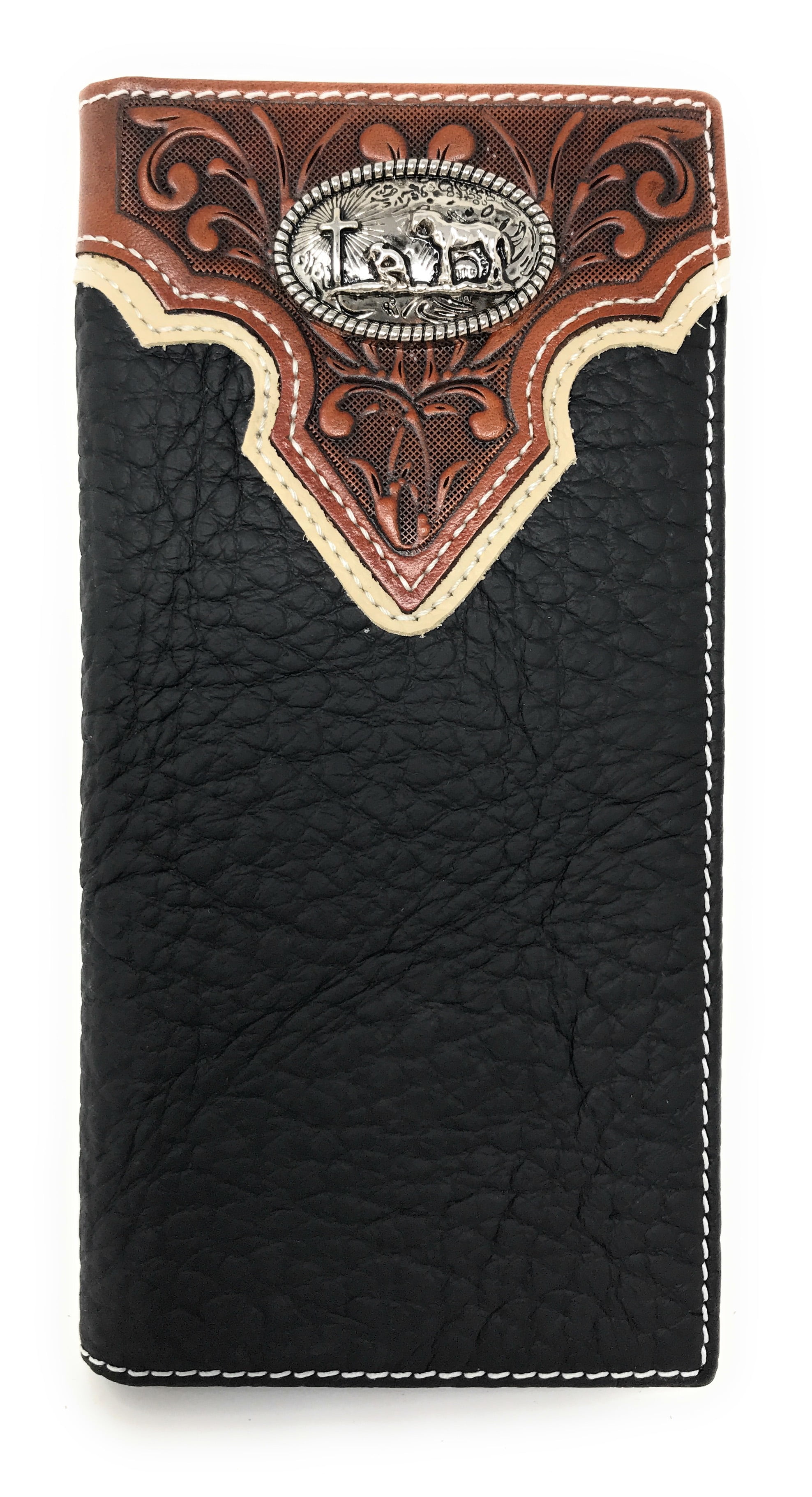 Brown Roper Style Bifold Western Tooled Genuine Leather Bifold  display picture 1