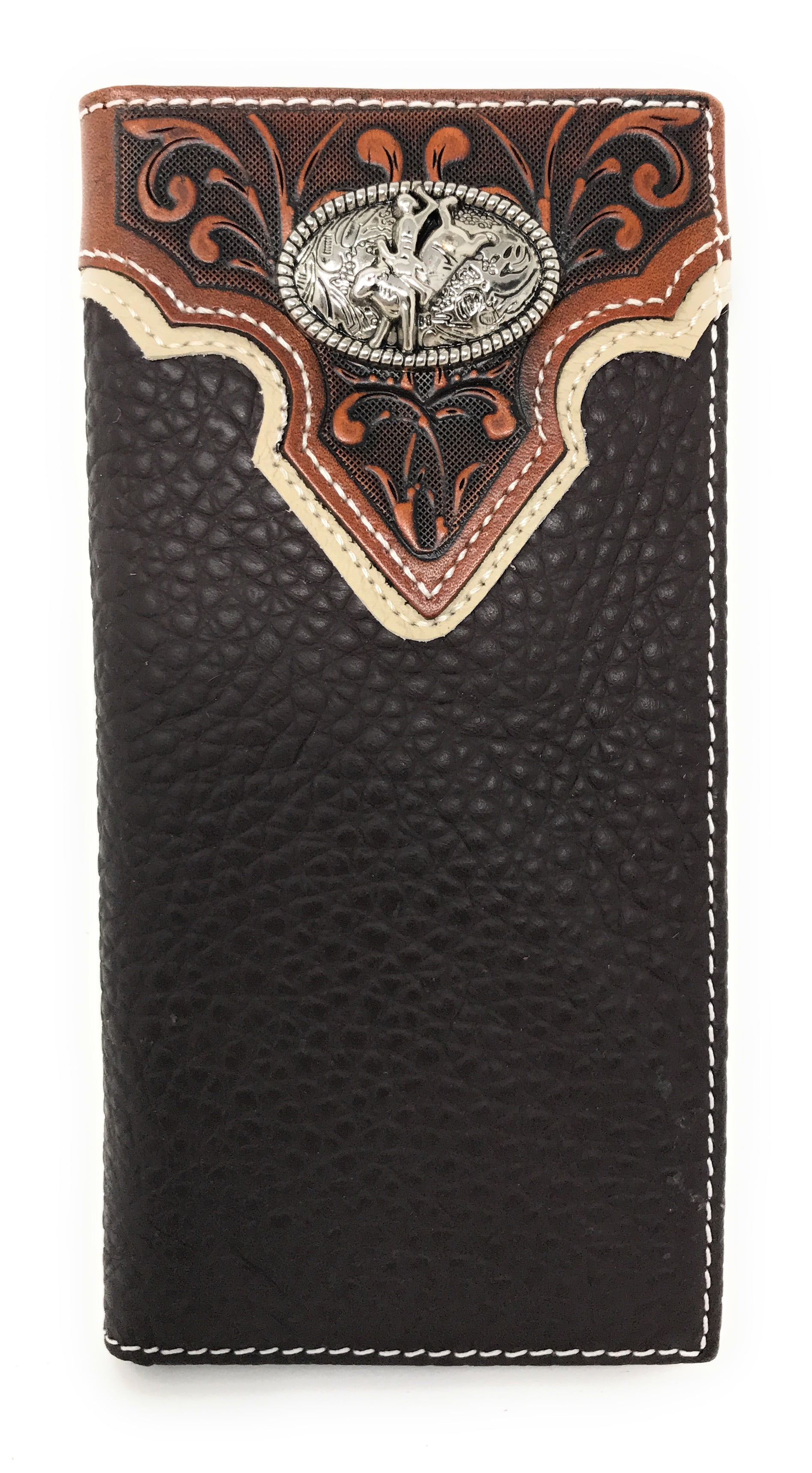 Western Tooled Genuine Leather Rodeo Men's Long Bifold Wallet in 2 ...