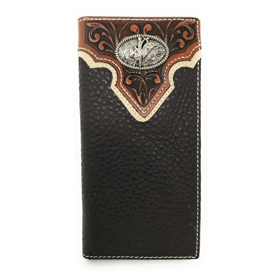 Western Tooled Genuine Leather Rodeo Men's Long Bifold Wallet in 2 colors