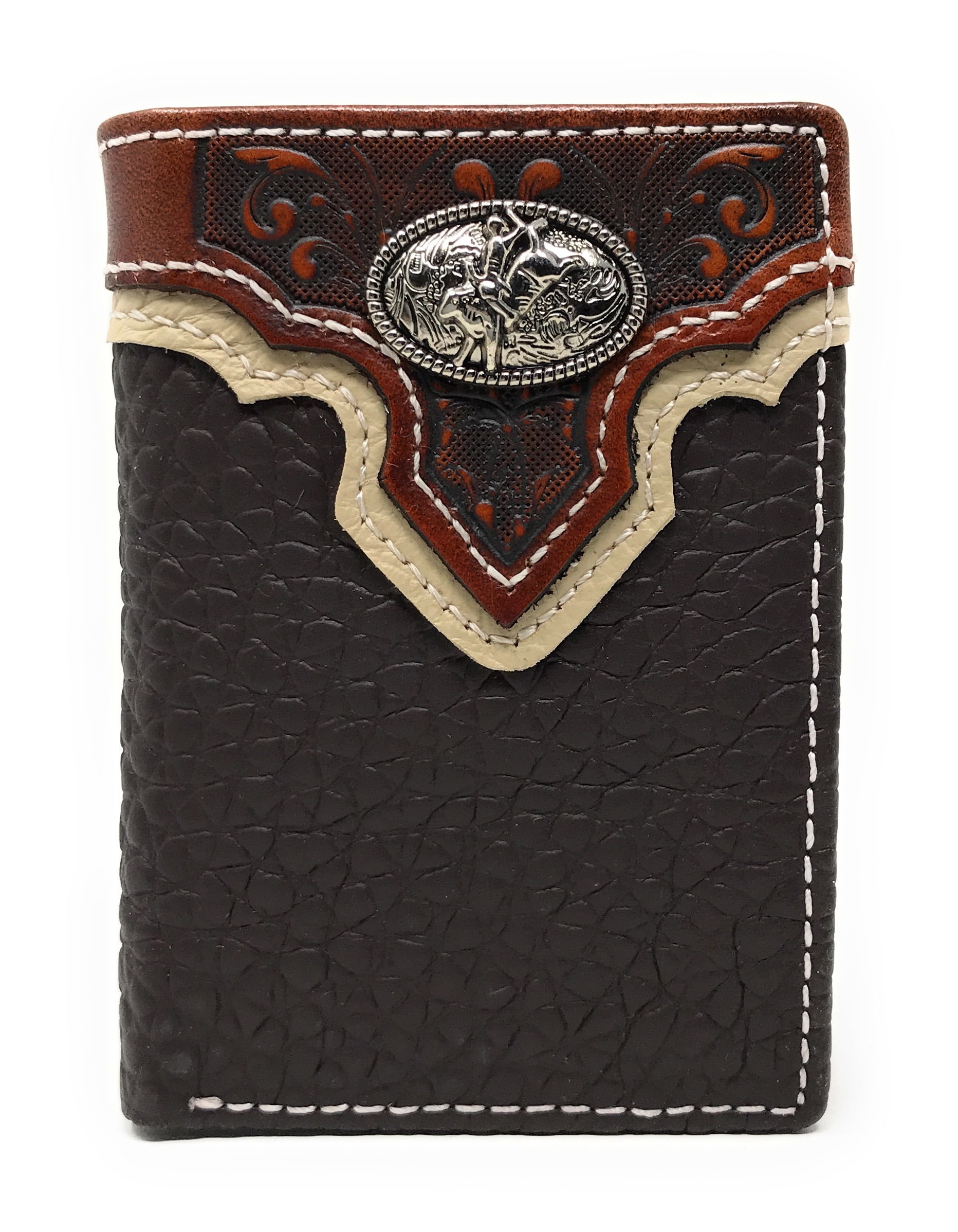 Western Tooled Genuine Leather Rodeo Men's Short Trifold Wallet in 2 ...