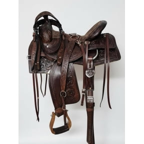 Western Tooled Leather Horse Saddle with Wooden Stirrups, Dark Brown Ranch Riding Saddle/All Customization Available