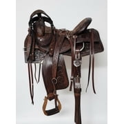 Western Tooled Leather Horse Saddle with Wooden Stirrups, Dark Brown Ranch Riding Saddle/All Customization Available