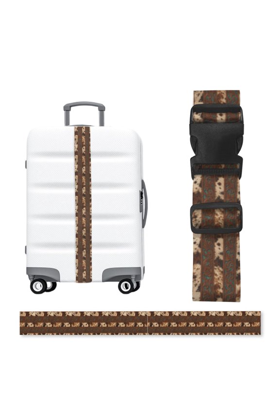 Western Tooled Leather Pattern Art Adjustable Luggage Strap, 2-Inch Wide Heavy-Duty Suitcase Belt, Buckle Travel Bag Securing Band