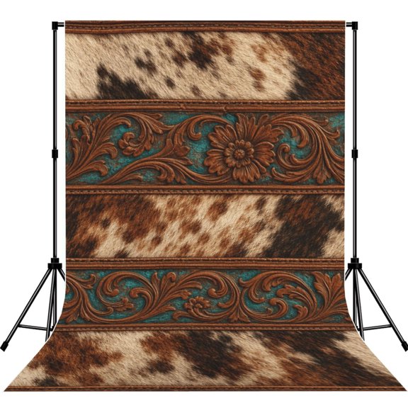 Western Tooled Leather Pattern Art Photography Backdrop 5x7Ft Background for Photo Studio Video Recording Birthday Party Wedding Home Decor