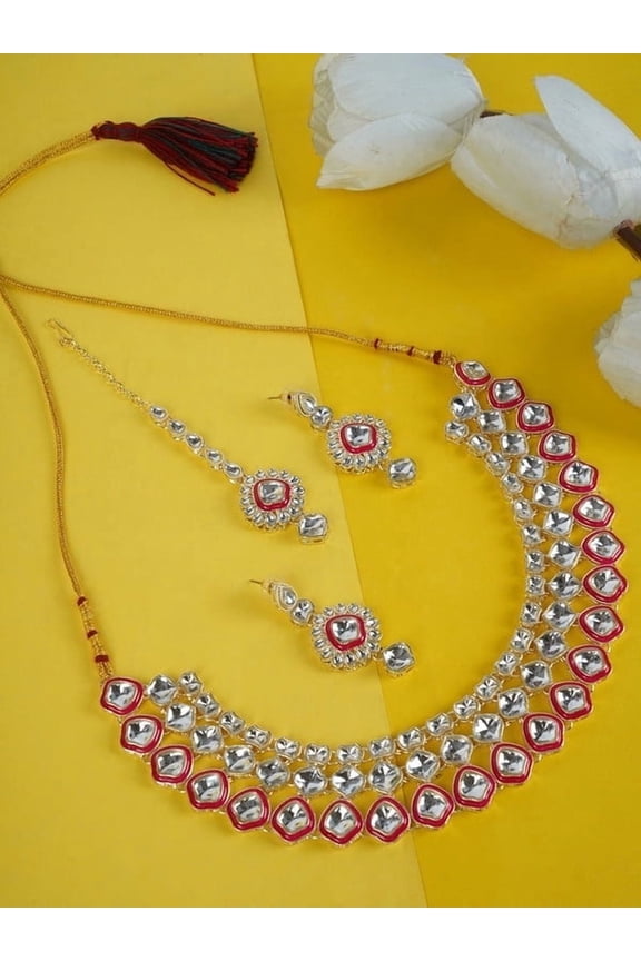 Western/Traditional Fashion Jewellery Set With Earring (Pink Triple)