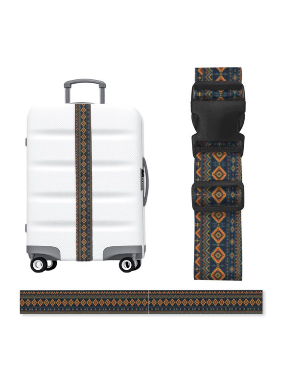 Western Tribal Zigzag Textile Art Adjustable Luggage Strap, 2-Inch Wide Heavy-Duty Suitcase Belt, Buckle Travel Bag Securing Band