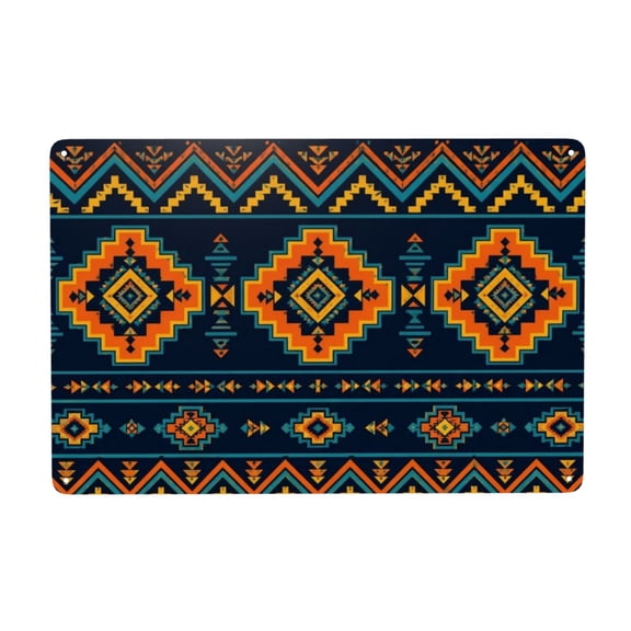 Western Tribal Zigzag Textile Art ,Metal Tin Sign Home Coffee Room Kitchen Garden Wall Office Decor 8X12Inch