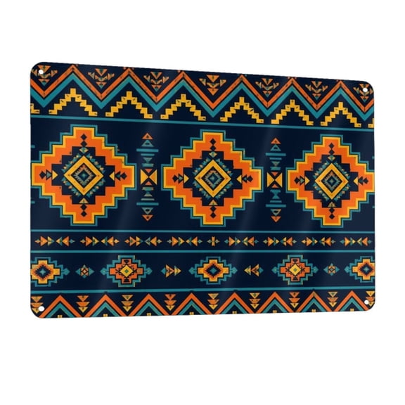 Western Tribal Zigzag Textile Art Metal Tin Sign Wall Decor for Home Bars Restaurants Cafes Store Pubs Sign Gift 12 X 8 Inch