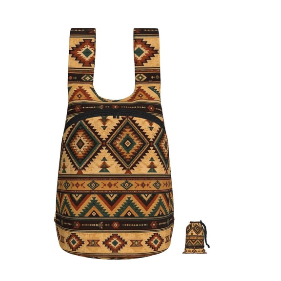 Western Tribal Zigzag Textile Design Foldable Storage Backpack Lightweight Packable Travel Daypack for Shopping Commuting Hiking