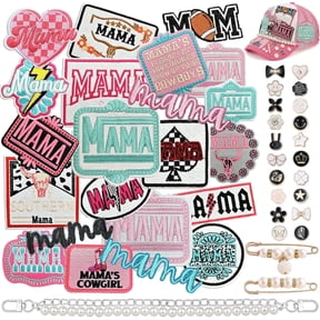 Western Trucker Hat Patches Set, 45 Pcs Mother's Day Embroidered Patch Kit for Mama Cowgirls, Iron On Patches for DIY Crafts Clothing Bags Hats Jacket