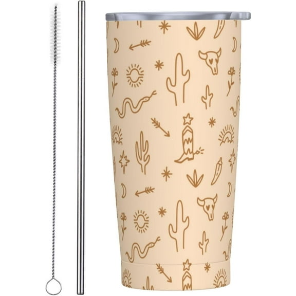 Western Tumbler 20oz Boho Western Stainless Steel Insulated Tumblers with Lid and Straw Beige Travel Coffee Mug Tea Wine Cups Water Bottle Western Gifts for Women