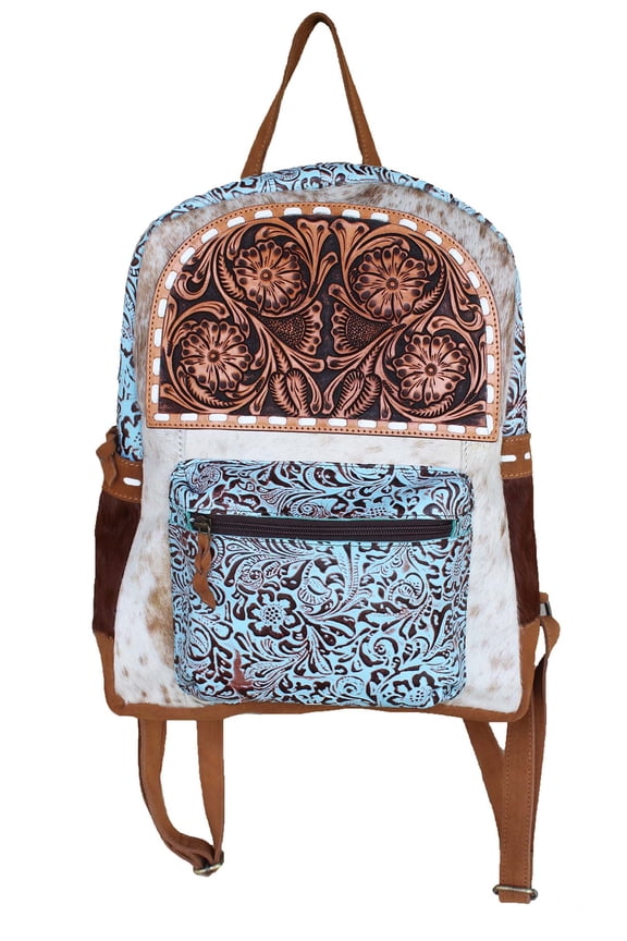Western Turquoise Floral Embossed Leather Cowhide Shoulder Carry Bag 18RTB05
