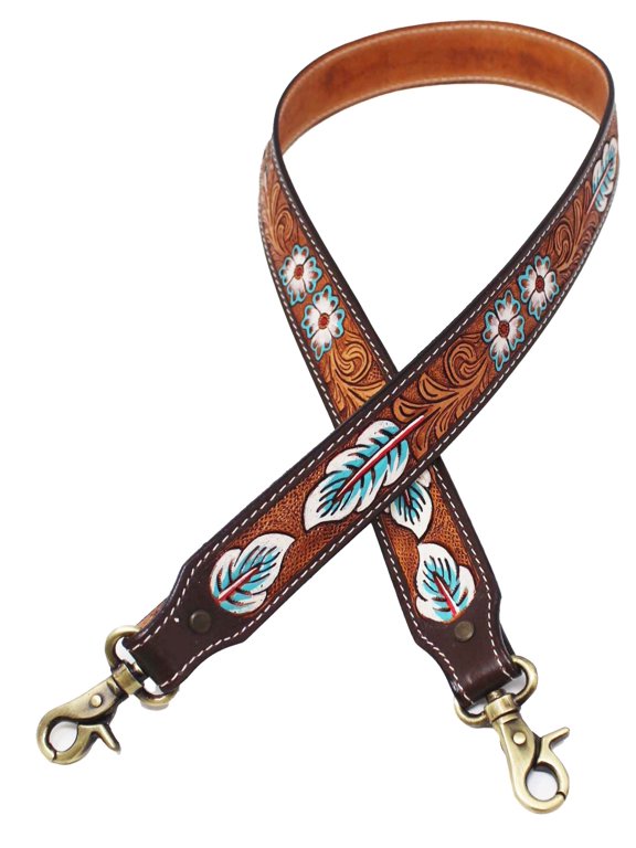 Western Turquoise Floral Tooled Leather Replacement Shoulder Purse Strap 115RS24