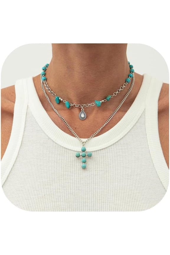 Western Turquoise Lariat Necklace for Women - Adjustable Boho Jewelry with Southwest Charm, Layered Chain Design for Everyday & Special Occasion Accessories[r216]