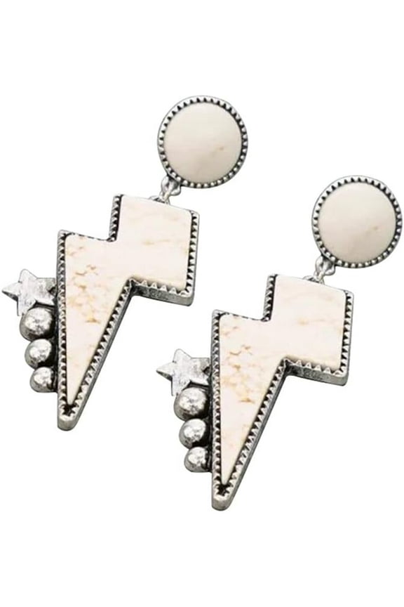 Western Turquoise Lightning Bolt Stud Earrings Natural Green Stone Thunder Flash for Women Cowgirls Punk Party Statement Jewelry