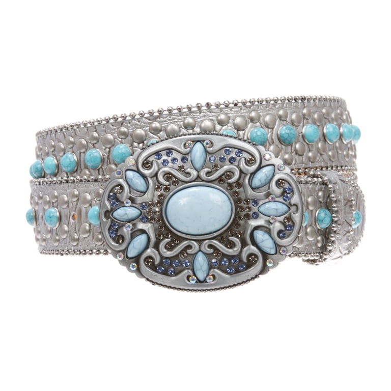 Western Turquoise Rhinestone Studded Faux Crocodile Print  display picture 1