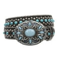 thumbnail image 1 of Western Turquoise Rhinestone Studded Faux Crocodile Print Genuine Leather Belt, 1 of 6