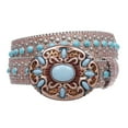 thumbnail image 1 of Western Turquoise Rhinestone Studded Faux Crocodile Print Genuine Leather Belt, 1 of 6