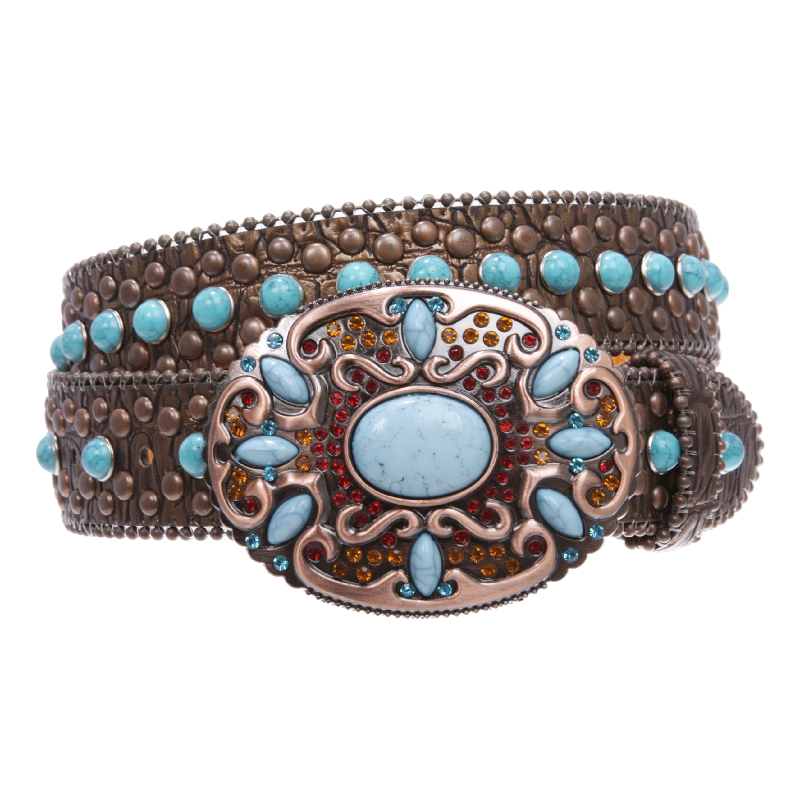 Western Turquoise Rhinestone Studded Faux Crocodile Print  display picture 2