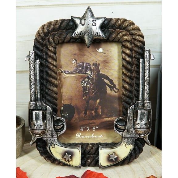 Western US Marshall Badge Revolver Pistols And Ropes 4"X6" Photo Picture Frame