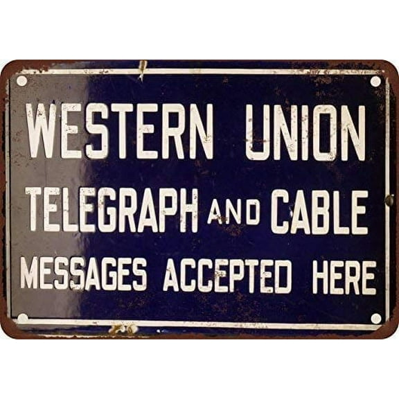 Western Union Telegraph and Cable Vintage Look Reproduction Metal Tin Sign (Aluminum) Size: 8 x 12 inch
