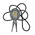 thumbnail image 1 of Western Vintage Bolotie with Metal Initial Letter Pendant Braided Leather Cord Necktie Adjustable Necklace for Unisex, 1 of 9