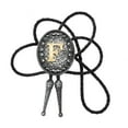 thumbnail image 1 of Western Vintage Bolotie with Metal Initial Letter Pendant Braided Leather Cord Necktie Adjustable Necklace for Unisex, 1 of 8
