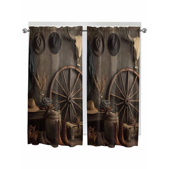 Western Vintage Living Room Curtains 2 Panel, Country Cowboy Boots Cow Skulls Retro Cafe Window Treatment, Extra Long Farmhouse Bedroom Bathroom Kitchen Curtains Drapes 104"x72"