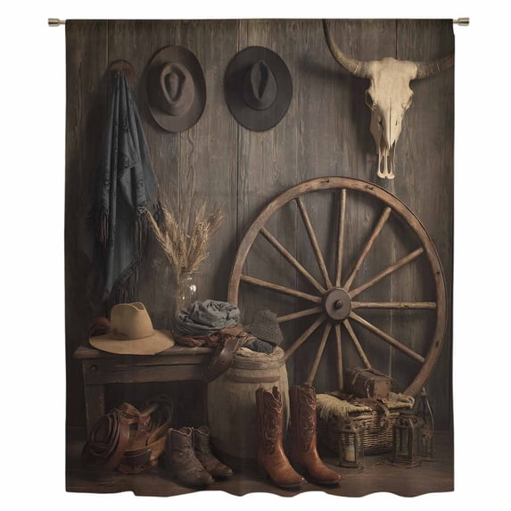 Western Vintage Sheer Curtains 84 Inches Long, Country Cowboy Boots Cow Skulls Retro Light Filering Curtains, Breathable Simi Curtain Privacy Drapes for Living Room Bedroom Window Treatment