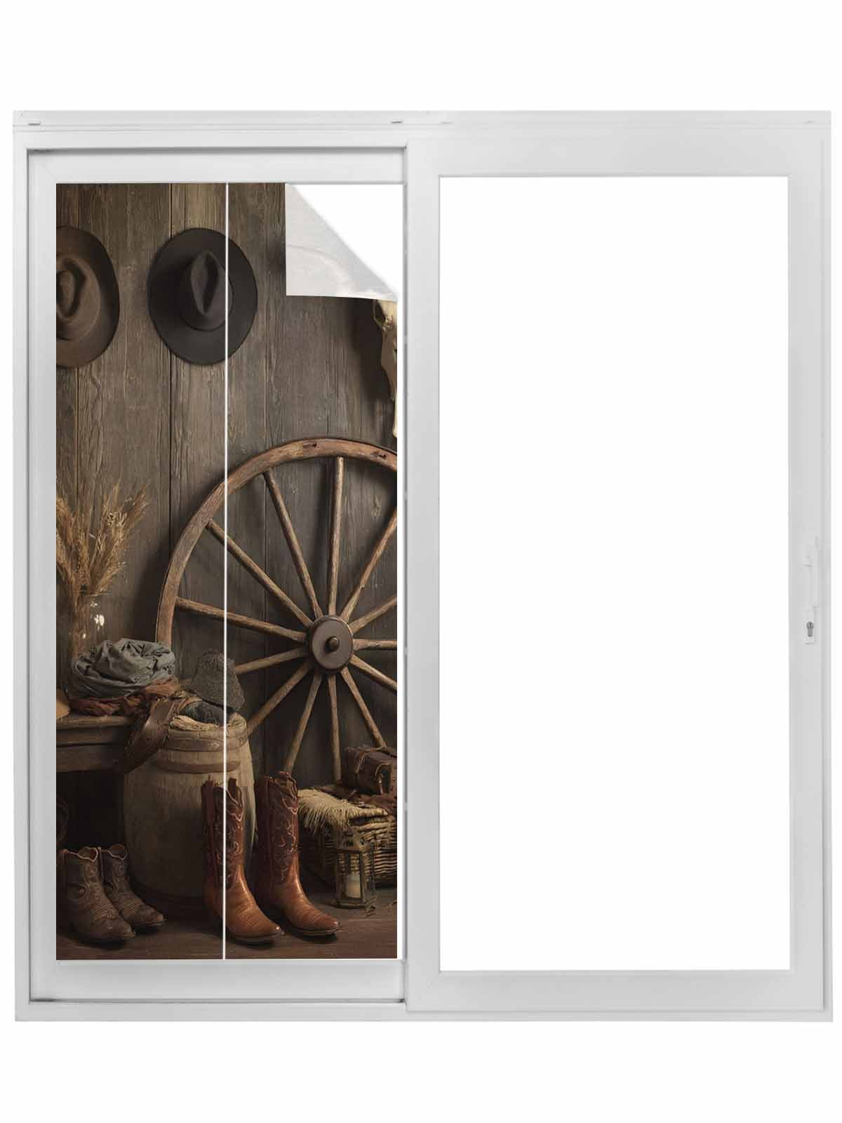 Western Style Window Western Vintage Window Privacy Film, Country Cowboy Boots Cow Skulls ...