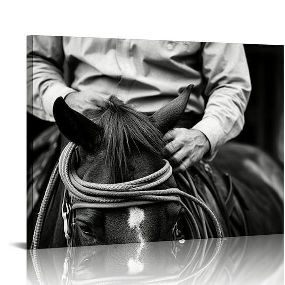 Western Wall Art Black and White Cowboy Canvas Prints Poster Rustic Men's Bedroom Office Decor Artwork Ready to Hang 20x16in