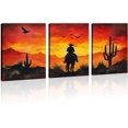 thumbnail image 1 of Western Wall Decor Canvas Wall Art 3 Piece Cowboy Picture Desert Cactus Sunset Painting Red Prints Southwest Artwork for Living Room Home Office Decor d(Art-2,11.00"x14.00"x3P), 1 of 7
