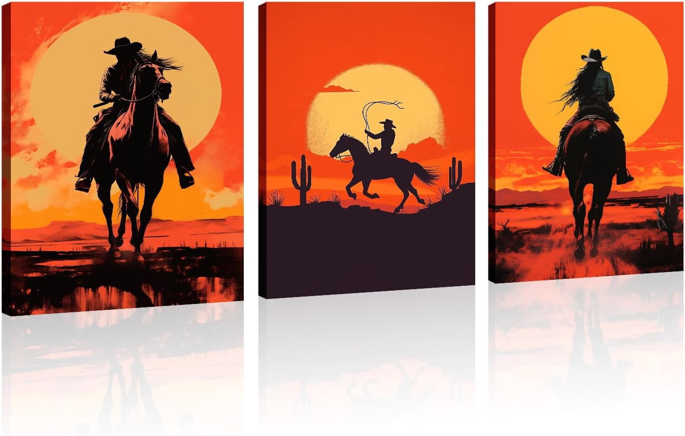 Western Wall Decor Canvas Wall Art 3 Piece Cowboy Picture Desert Cactus ...