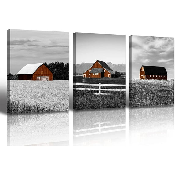 Western Wall Decor Farmhouse Barn Vintage Poster Canvas Print 3 Piece Rustic Pictures for Men''s Bedroom Home Office Decor 12" Wx16 Hx3pcs