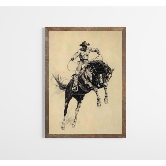 Western Wall Decor Poster Cowboy Riding Bucking Bronco Wall Decor Poster Vintage Horse Art Rustic Horse Lover Poster E727, Unframed Poster Size 8x12 F03.1.18l382