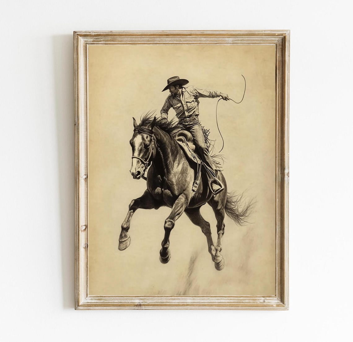 Western Wall Print Poster Cowboy Riding Bucking Bronco Wall Decor ...