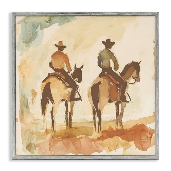 Stupell Industries Western Watercolor Cowboys Right Gray Framed Giclee Art, design by Petal Prints Design