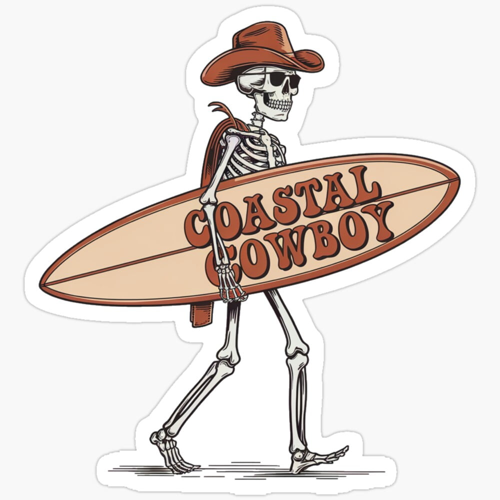 Western Wave Rider Coastal Cowboy Skeleton Stickerphone Decal Water ...