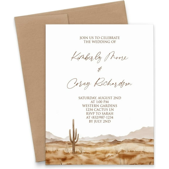 Western Wedding Invitations With Envelopes, Wedding Invites , Country Theme Wedding Invitations Customizable, Marriage Celebration Invite, Your choice of Quantity and Envelope Color
