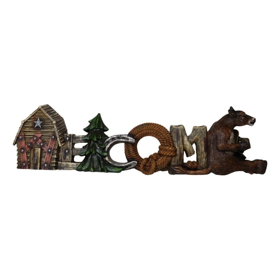 Western Welcome Sign Barn Horseshoe Pine Tree Ropes Cow Desktop Or Wall Plaque