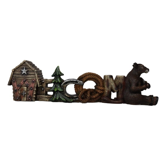 Western Welcome Sign Barn Horseshoe Pine Tree Ropes Cowboy Cow Desktop Figurine