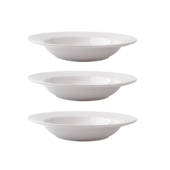 Western White Pasta Plates Set of 3 for Dinner, High-Heat Resistant Ceramic Dinnerware for Restaurants and Home