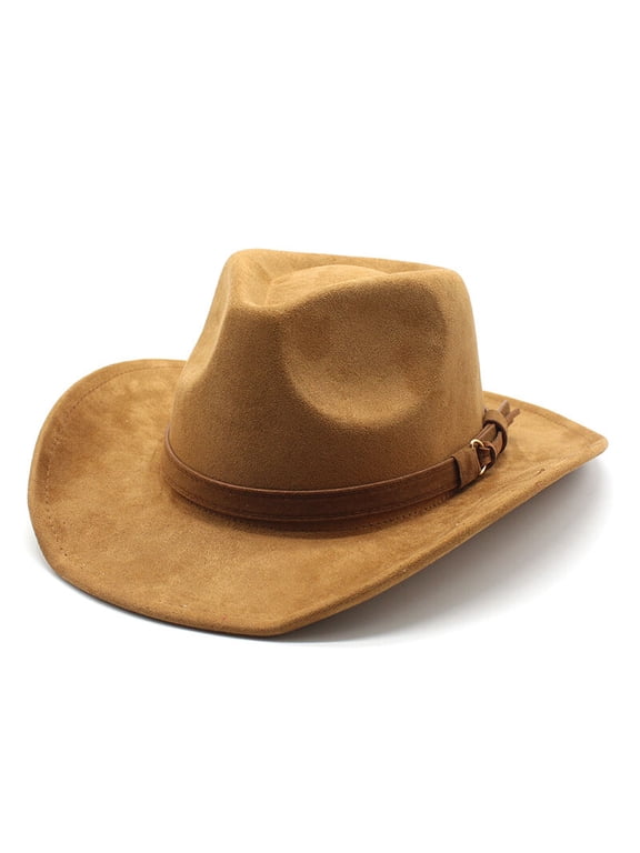 Western Wide Brim Wool Felt Hat for Men Women Vintage Boho Cowboy Fedora Cap