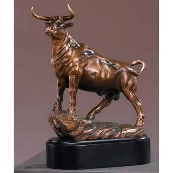 Western Wild Cattle Bull On Pride Rock Electroplated Resin Statue With Base