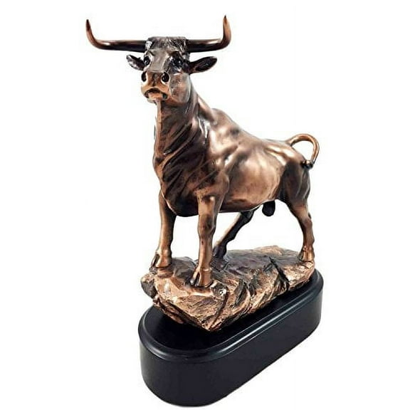 Western Wild Cattle Bull On Pride Rock Electroplated Resin Statue With Base