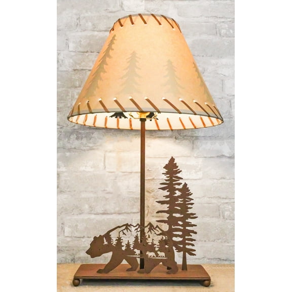 Western Wild Country Nature Black Bear In Pine Forest Meadow Metal Table Lamp