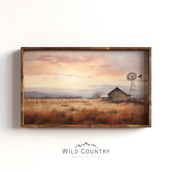 Western Windmill Mountain Open Range Ranch Farmhouse Rustic Country Poster