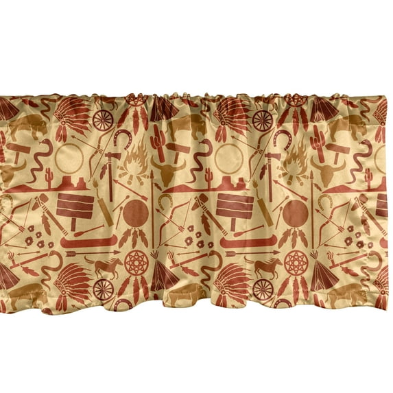 Ambesonne Western Valance Pack of 2, Hat Snakes Bison Folklore, 42"X12", Pale Orange Redwood