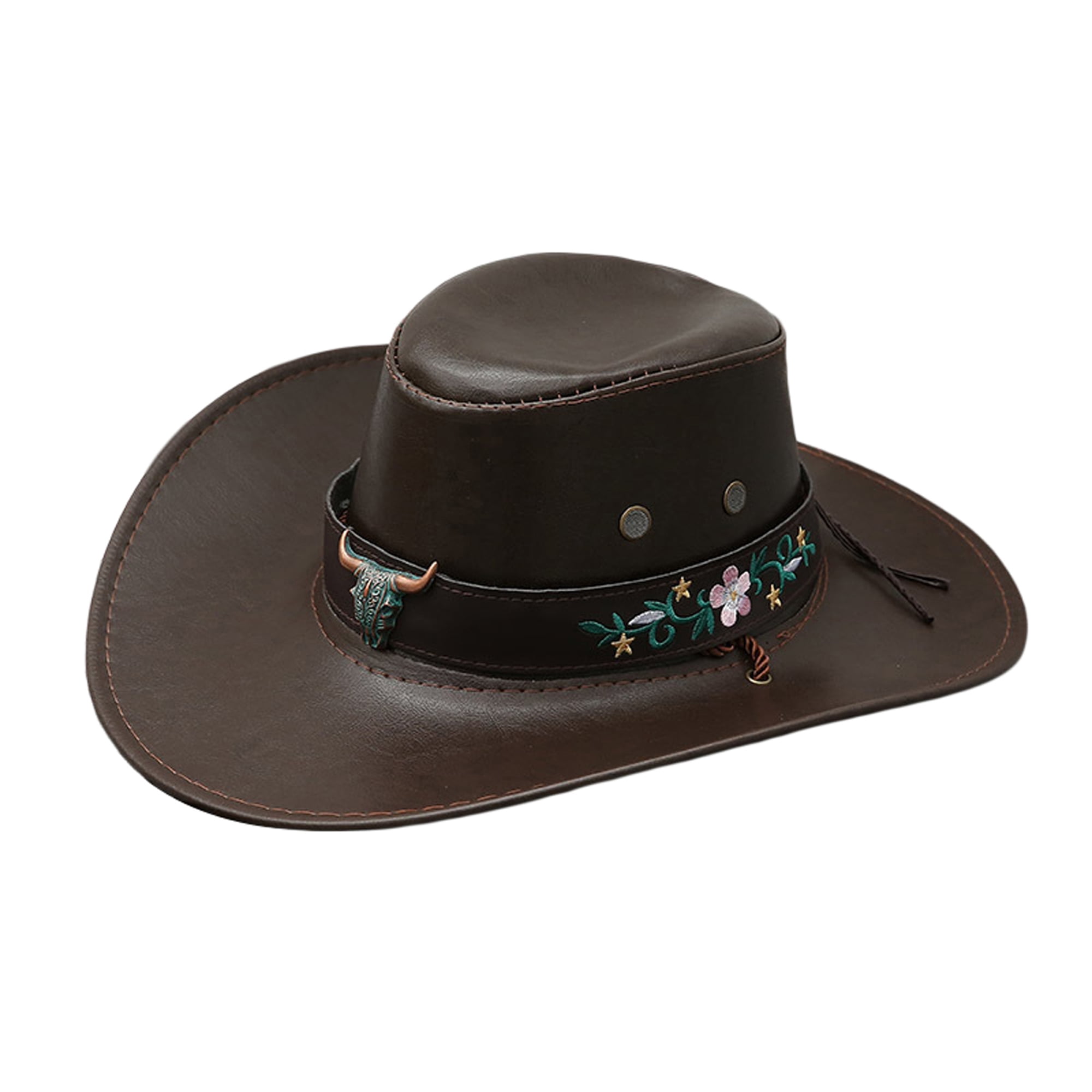 Western Women Cowgirl Hat Floral Embroidered Bull Head Rivets Wide Brim — free download