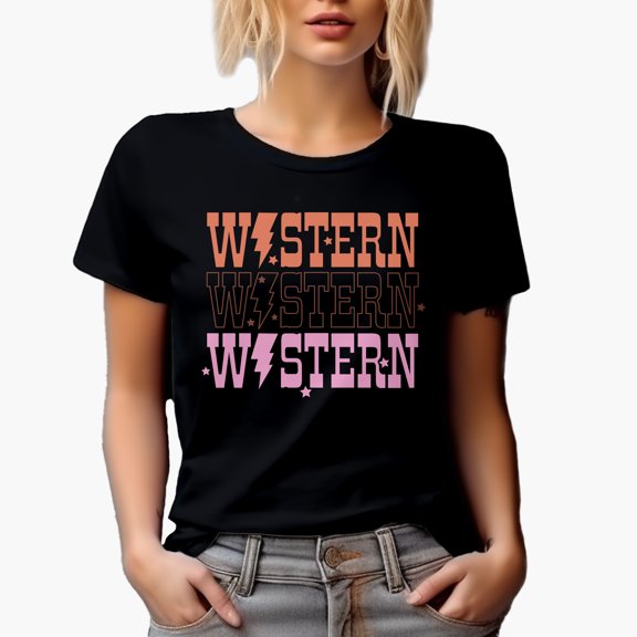 Western Word with Lightning Art Merch Gift, Black T-Shirt, Small